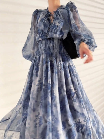 Blue and white printed maxi dress - Wapas