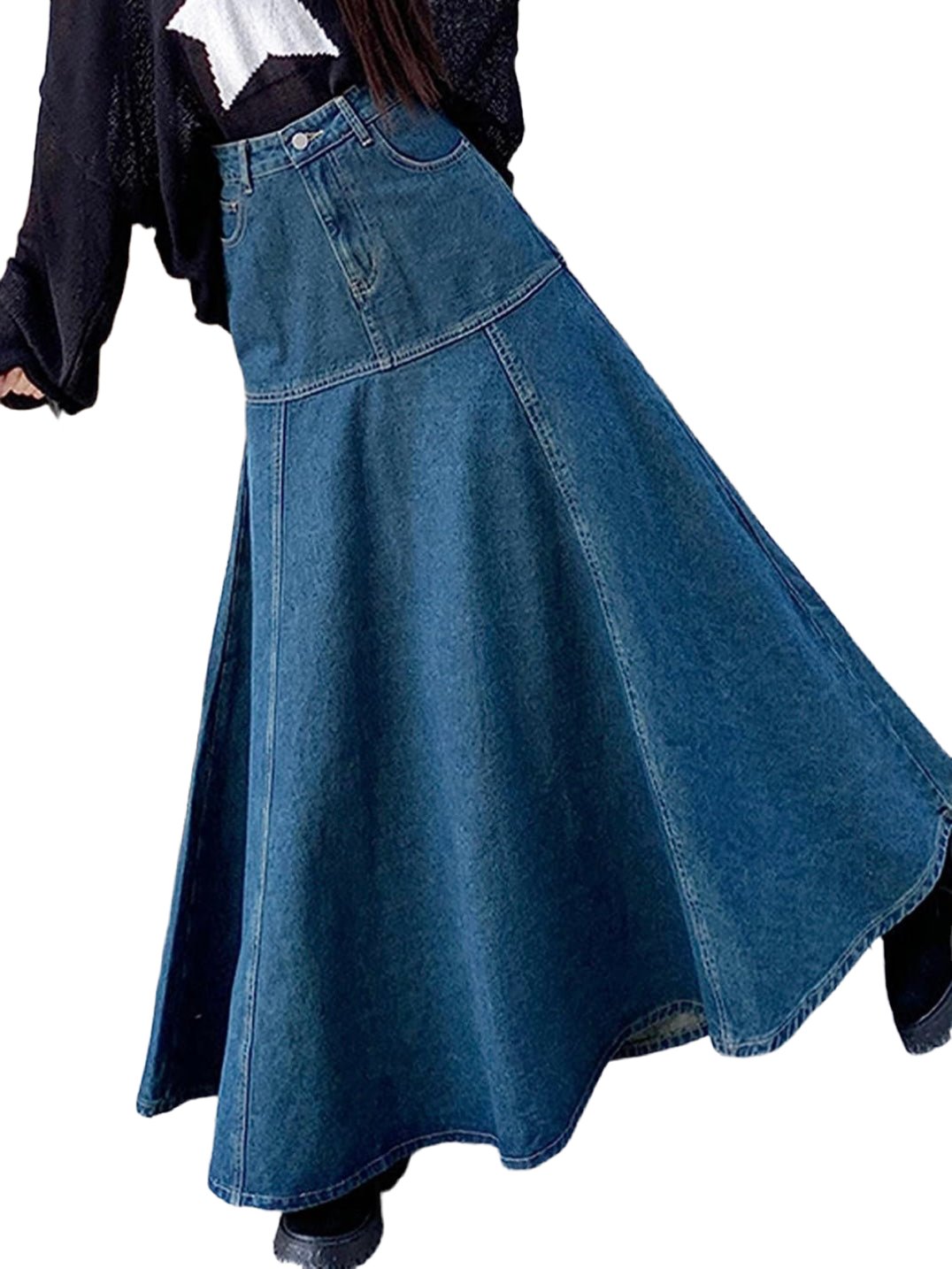 Blue denim maxi skirt - Wapas