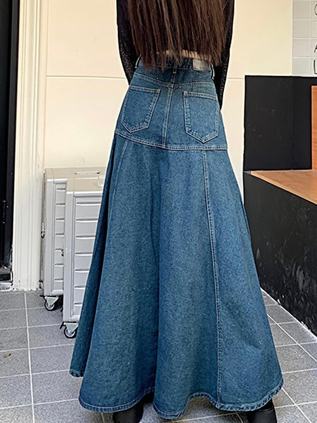 Blue denim maxi skirt - Wapas