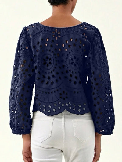 Blue embroidered texture lace top - Wapas