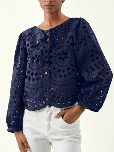 Blue embroidered texture lace top - Wapas