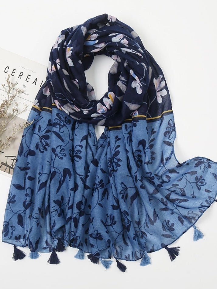 Blue floral print light scarf - Wapas