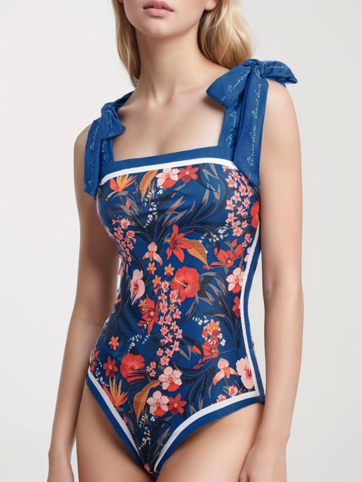 Blue floral reversible one piece swimsuit - Wapas