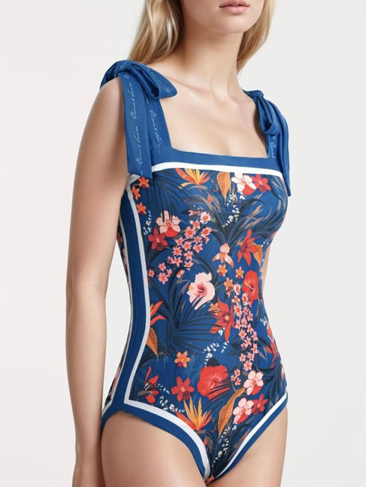 Blue floral reversible one piece swimsuit - Wapas