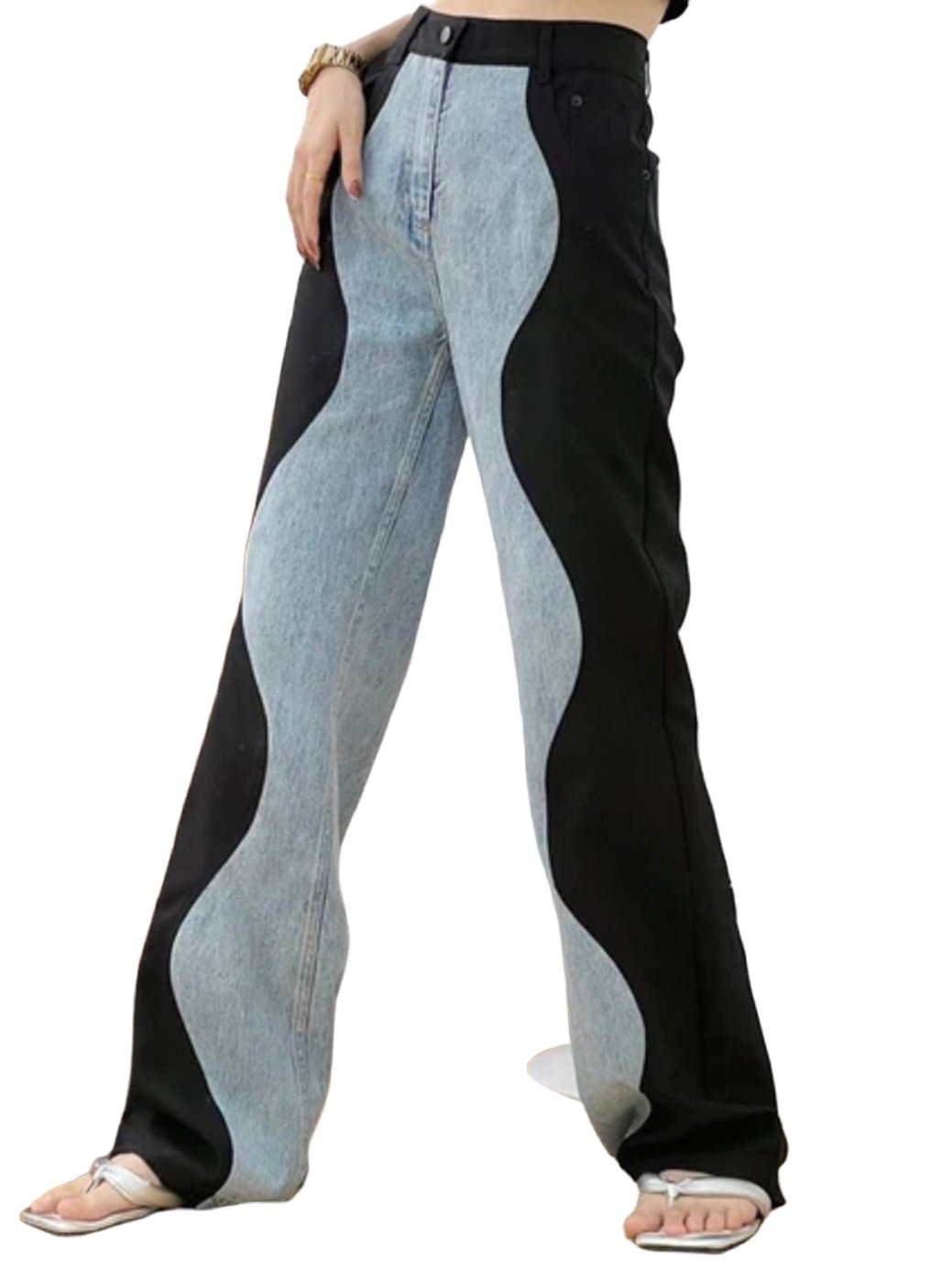 Blue jeans and black wavy straight pants - Wapas