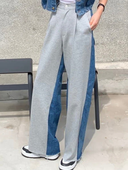 Blue jeans and gray front and back mix fabrics pants - Wapas