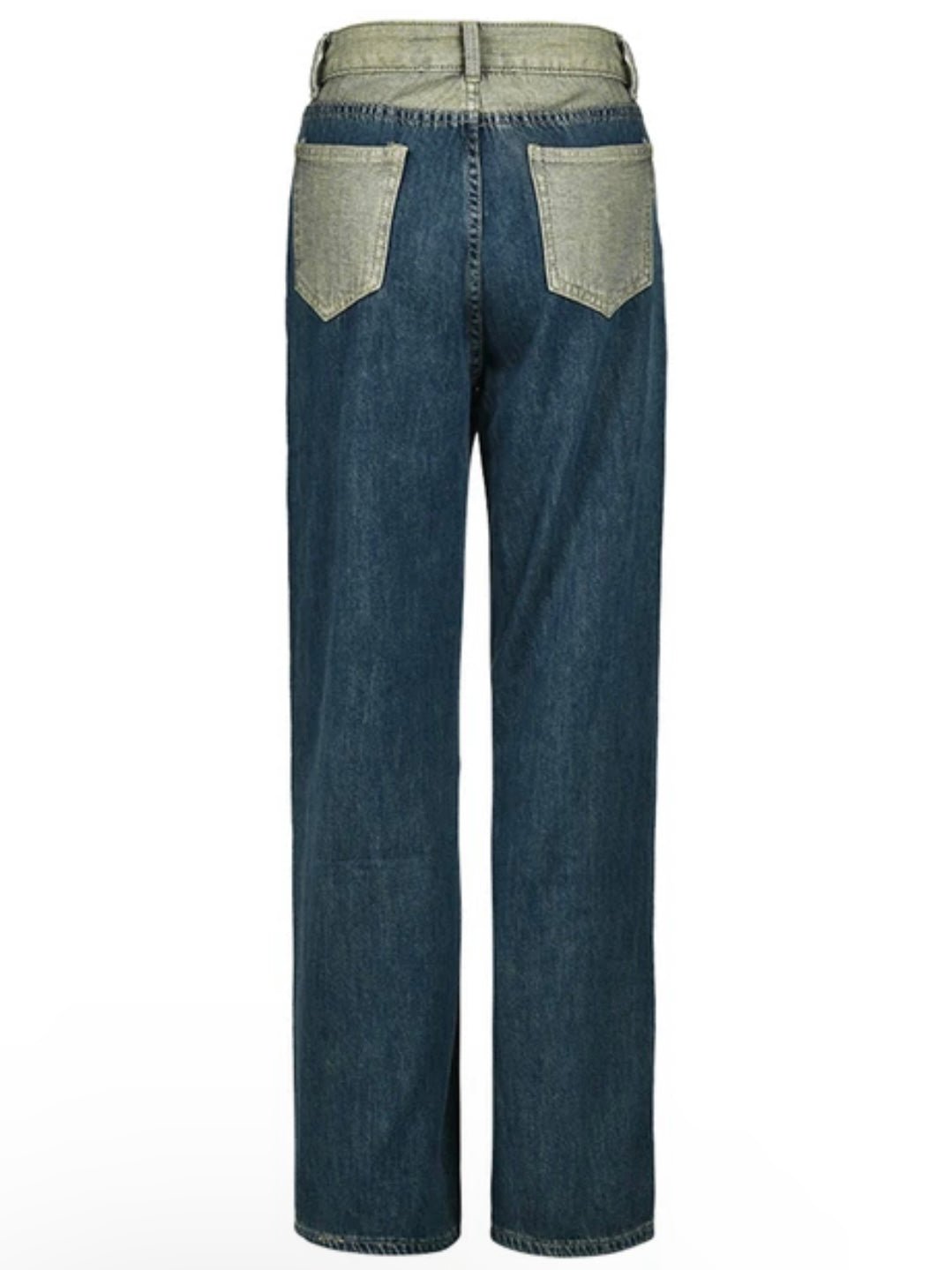 Blue jeans and green crossed strap straight pants - Wapas