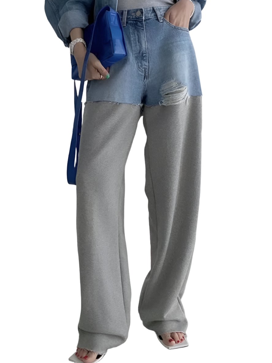 Blue jeans detail and gray pants - Wapas