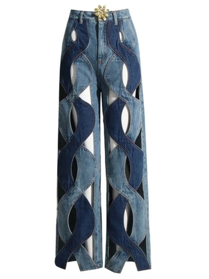 Blue jeans wavy straight pants - Wapas