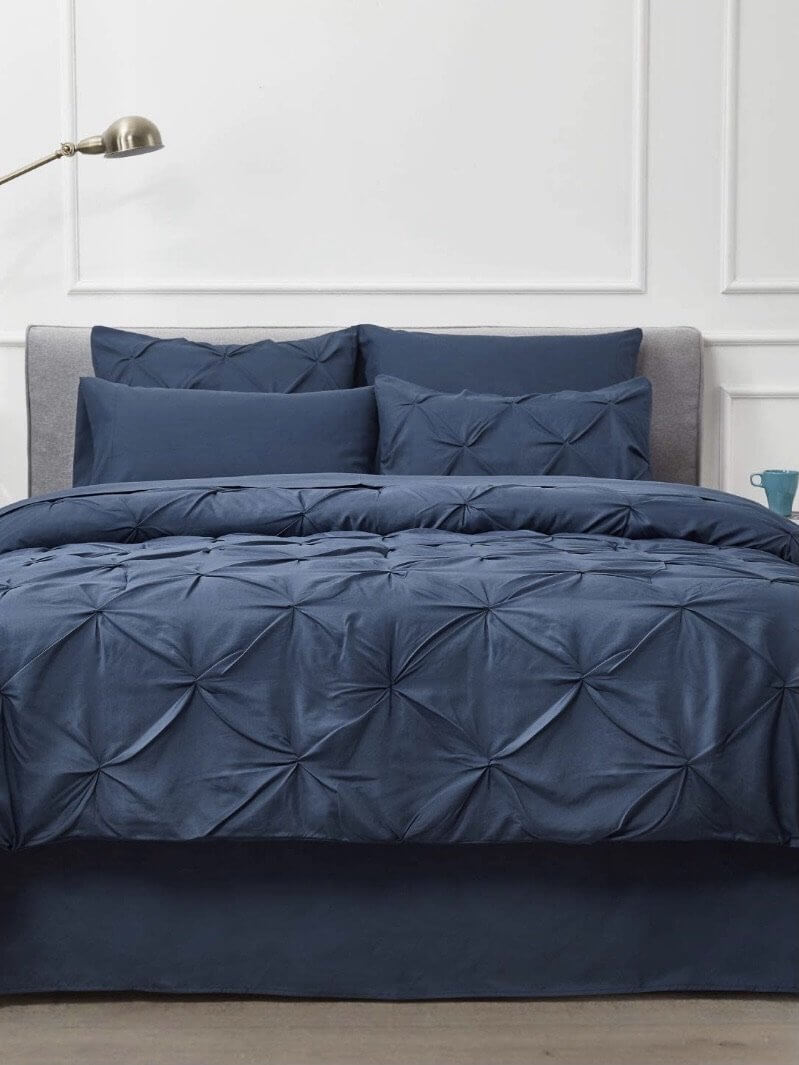 Blue pleated bed set 8 pieces - Wapas