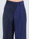 Blue two fabrics half contrast wide pants - Wapas