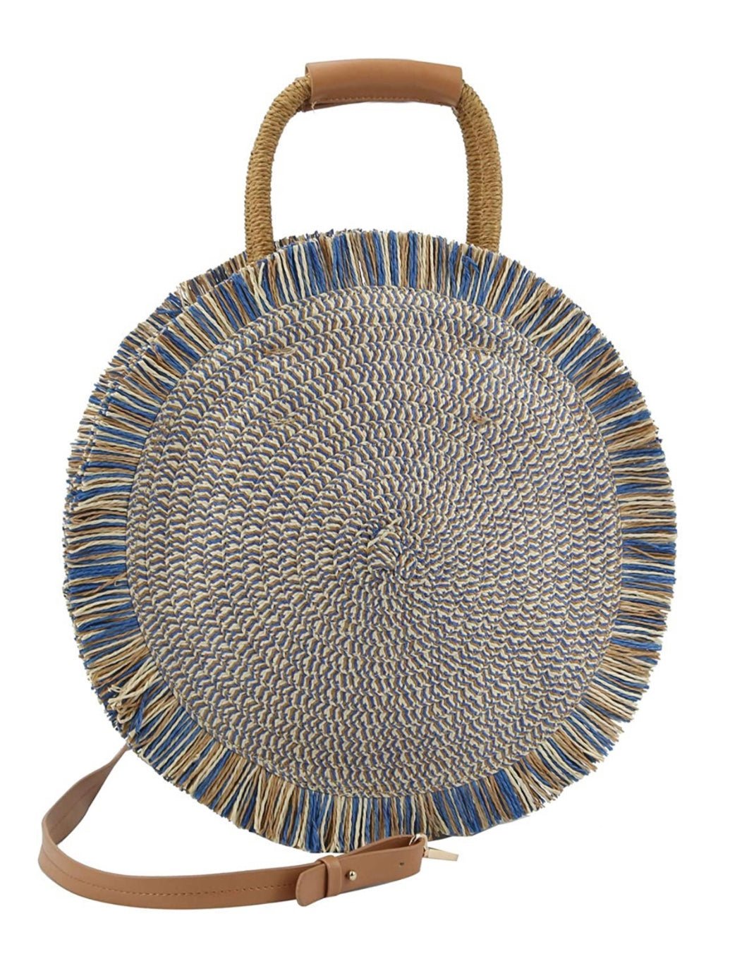 Boho blue round tote beach handbag - Wapas
