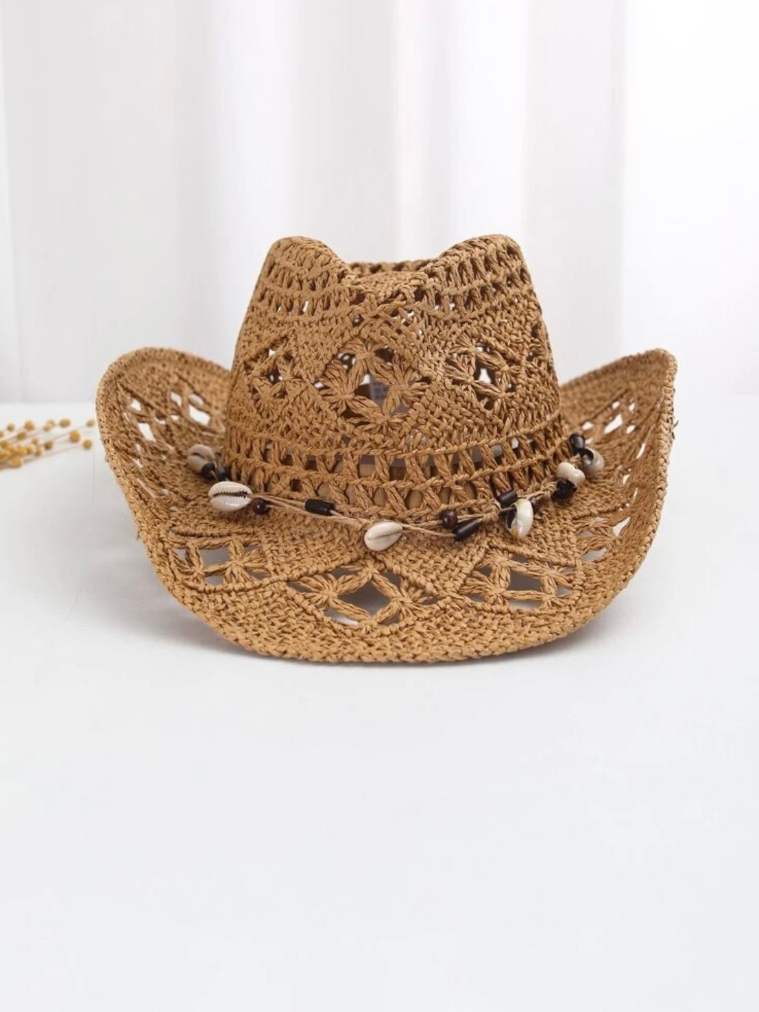 Brown and shells combined color straw hat - Wapas