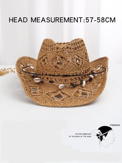 Brown and shells combined color straw hat - Wapas