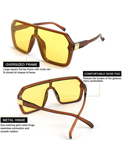 Brown and yellow glass pentagonal sunglasses - Wapas