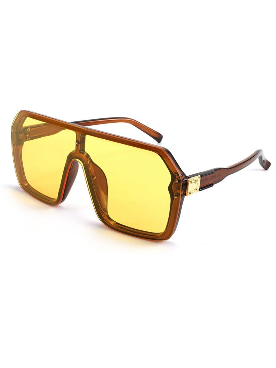 Brown and yellow glass pentagonal sunglasses - Wapas