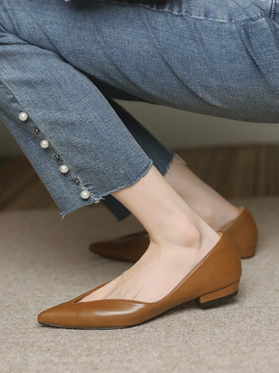 Brown caramel slip on pointed flats shoes - Wapas