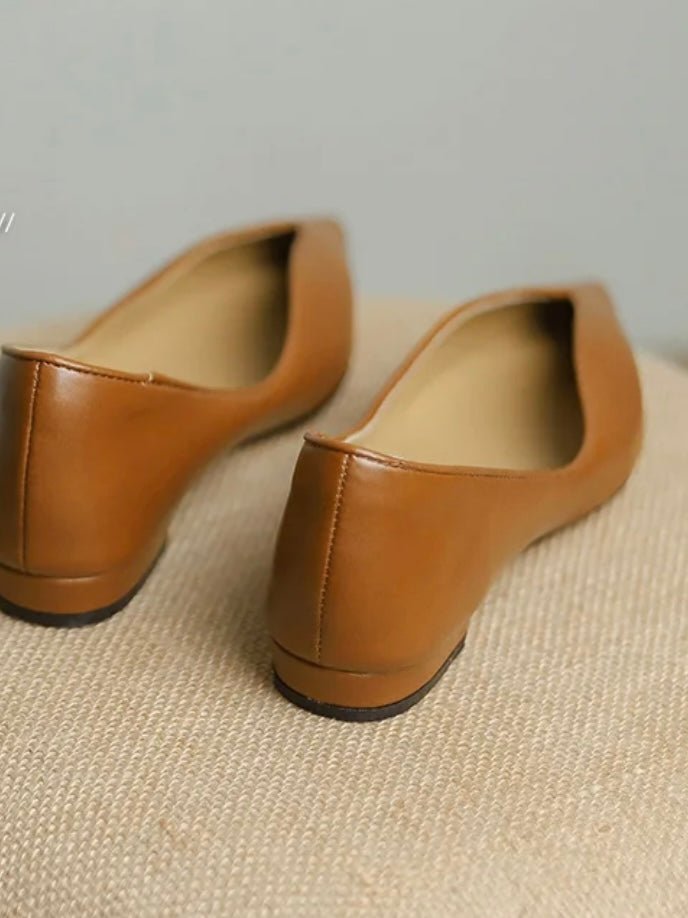 Brown caramel slip on pointed flats shoes - Wapas