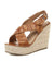 Brown khaki wedge high heels crossed straps sandals - Wapas