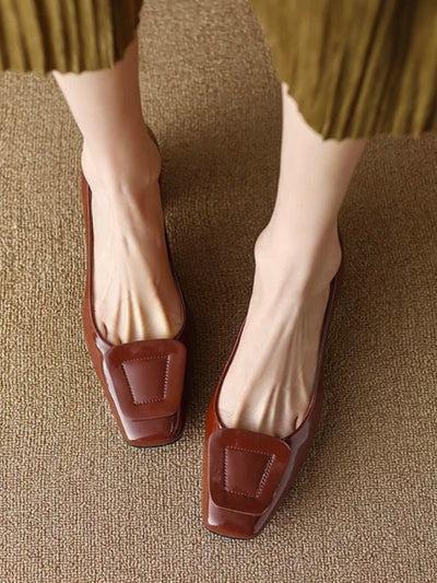 Brown low square heel shoes - Wapas