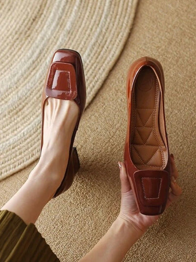 Brown low square heel shoes - Wapas