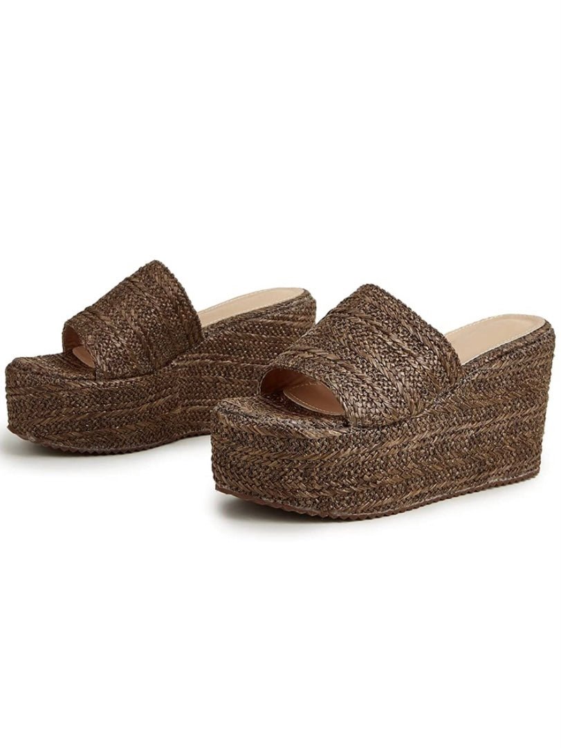 Brown wedge high heels platform sandals - Wapas