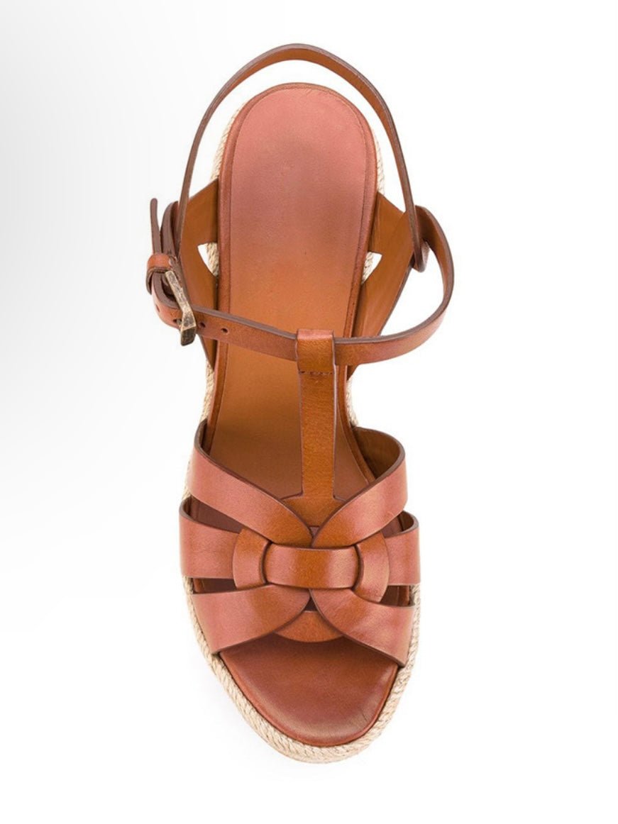 Brown wedge high heels sandals - Wapas