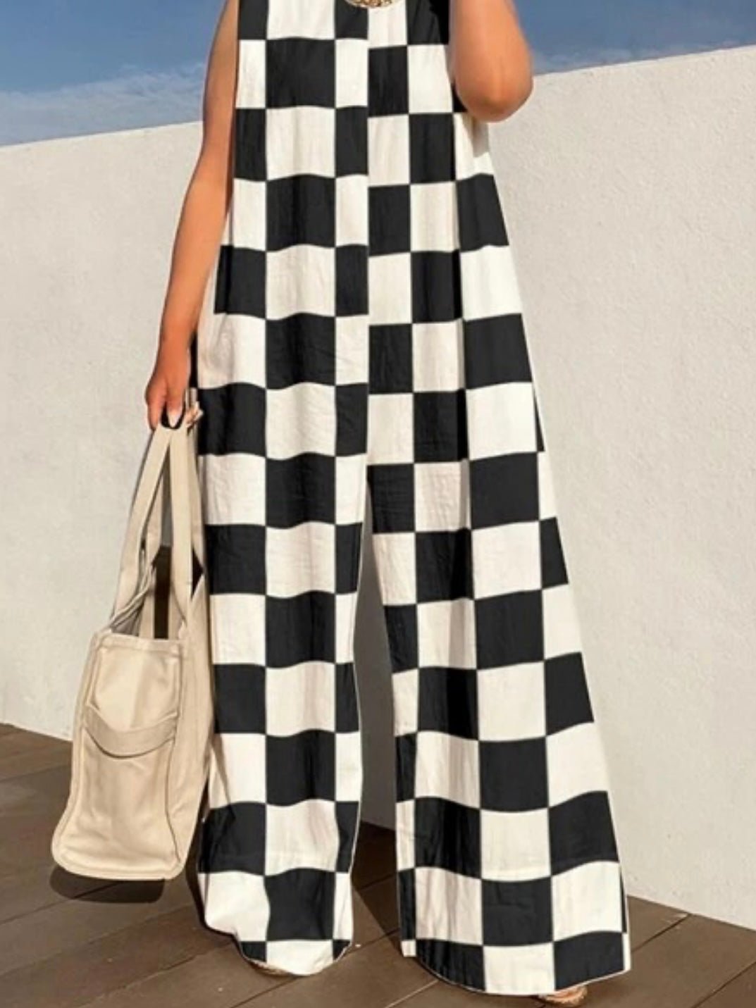 Checkerboard black and white jumper overall - Wapas