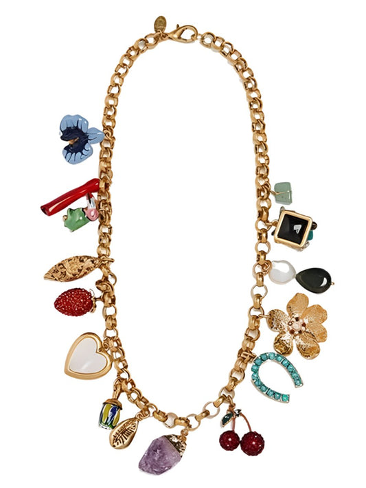 Coral, wood, pearl, flower, stones and heart necklace - Wapas