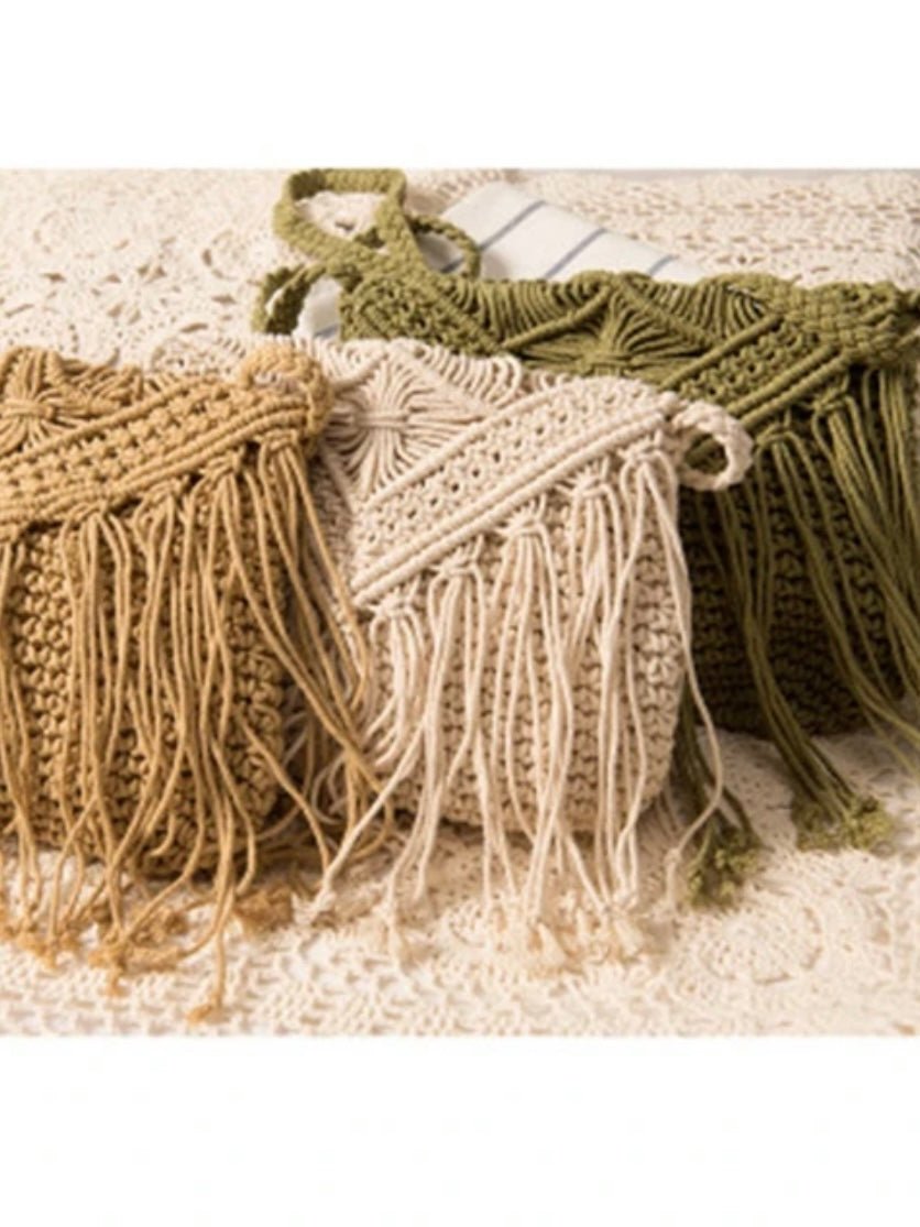 Crochet boho fringed messenger bag - Wapas