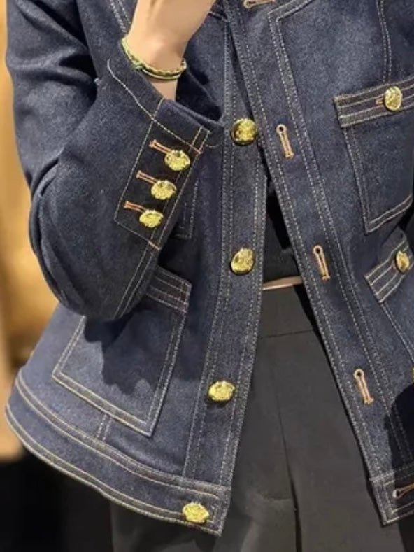 Dark blue denim jacket with gold buttons - Wapas