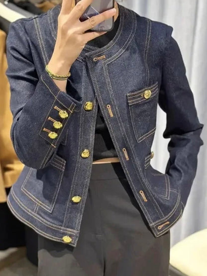 Dark blue denim jacket with gold buttons - Wapas