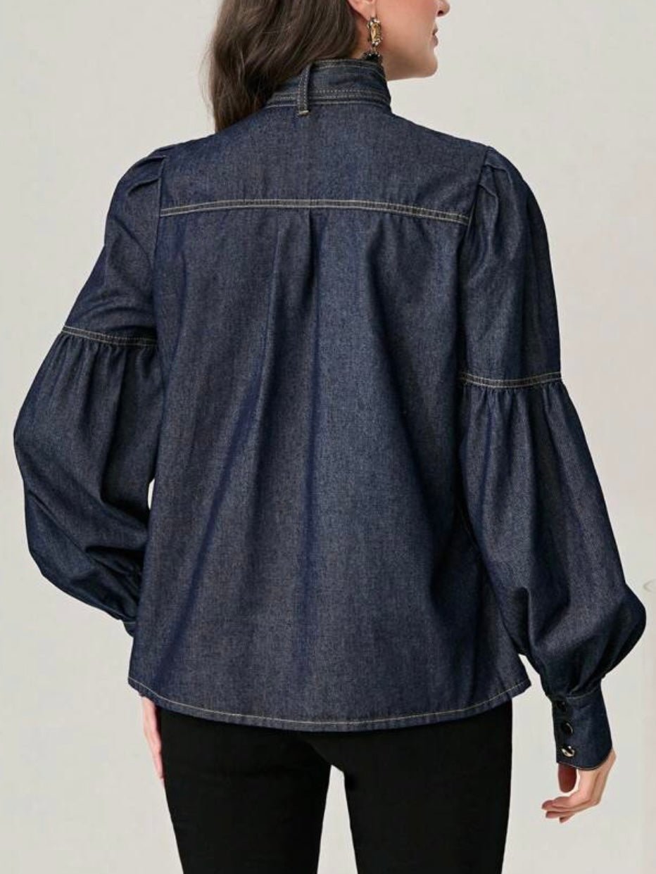 Dark blue denim lantern sleeves shirt - Wapas