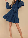 Dark blue floral lace short dress - Wapas