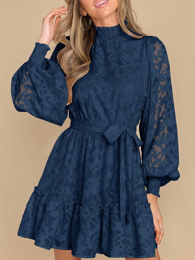 Dark blue floral lace short dress - Wapas