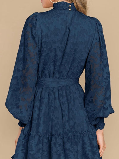 Dark blue floral lace short dress - Wapas