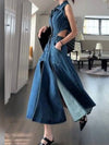 Dark blue jeans sleeveless maxi dress - Wapas