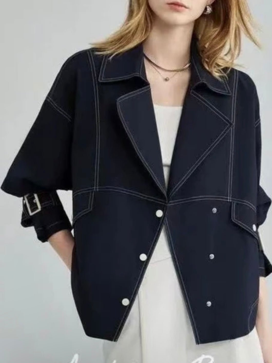 Dark blue V cut jacket - Wapas