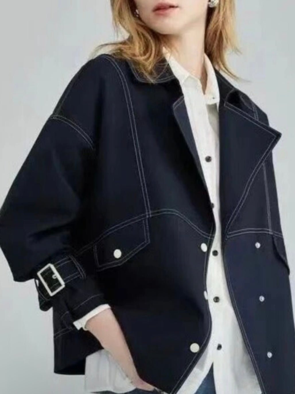 Dark blue V cut jacket - Wapas