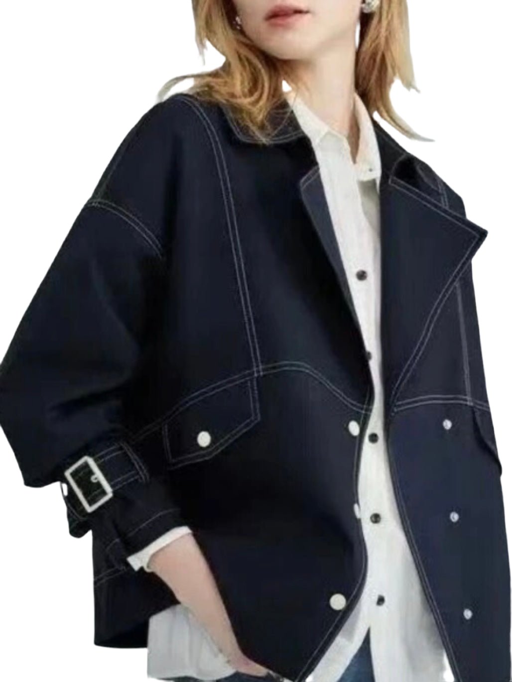 Dark blue V cut jacket - Wapas