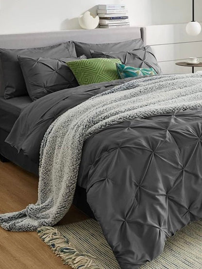 Dark gray pleated bed set 8 pieces - Wapas