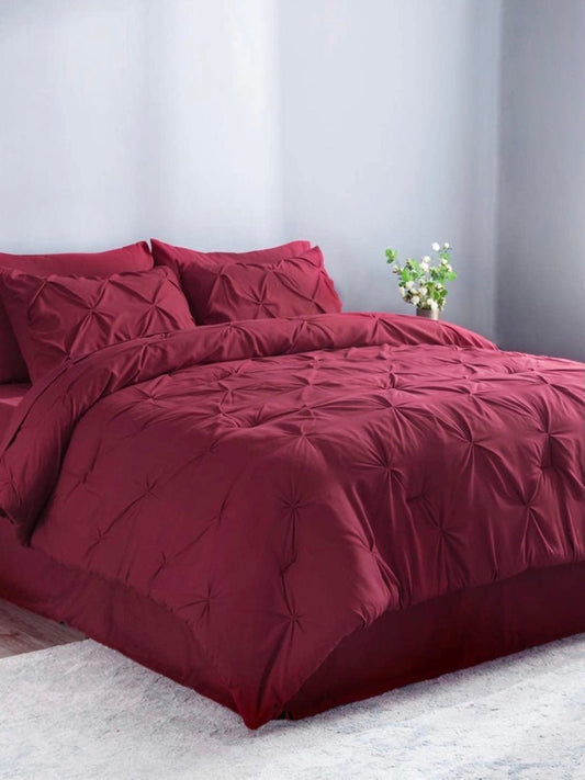 Dark red pleated bed set 8 pieces - Wapas