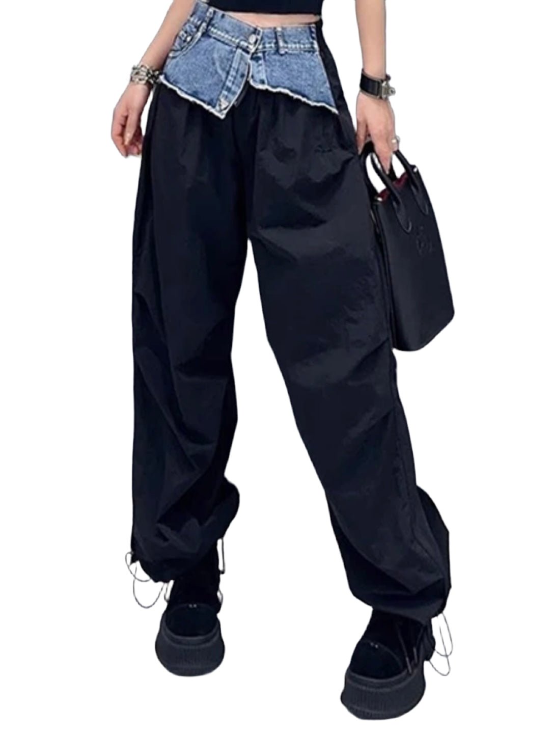 Denim and black cargo joggers - Wapas