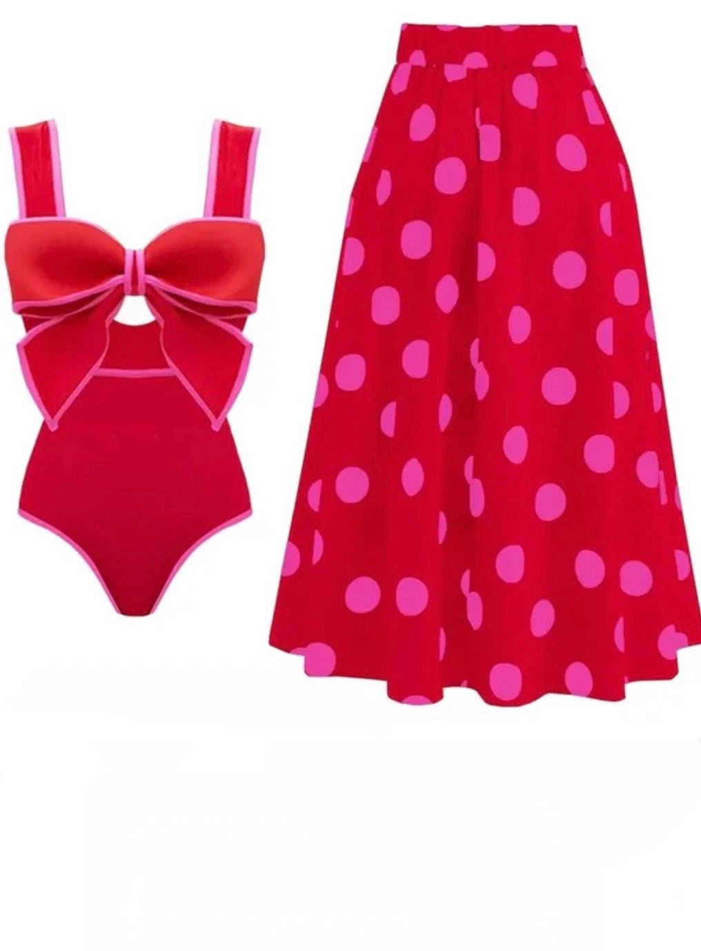 Dots printed set of 2, one piece swimsuit and maxi skirt - Wapas