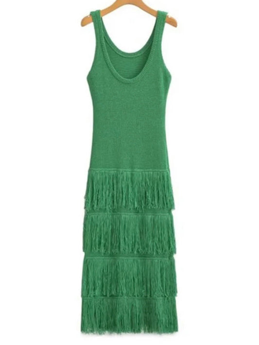 Emerald green knitted maxi dress - Wapas