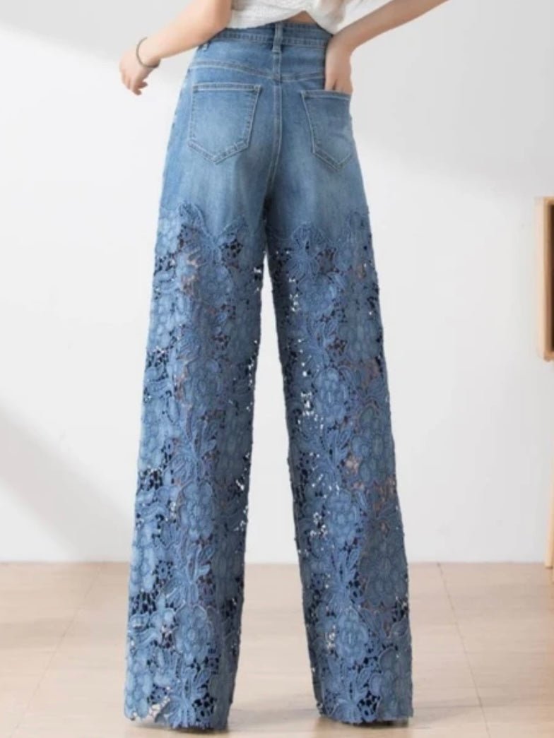 Flare lace mid blue jeans pants - Wapas