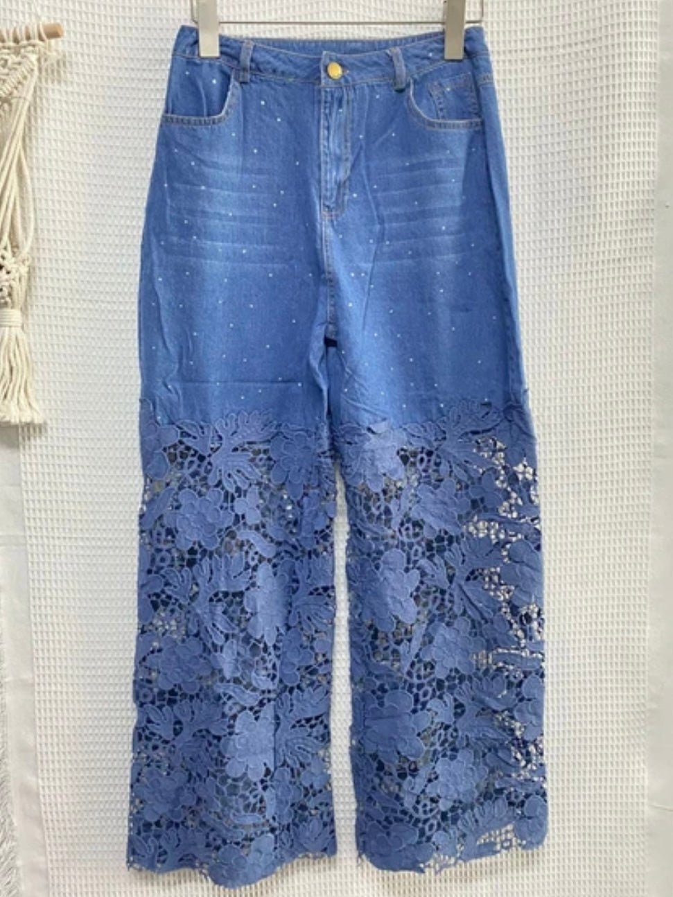 Flare lace mid blue jeans pants - Wapas