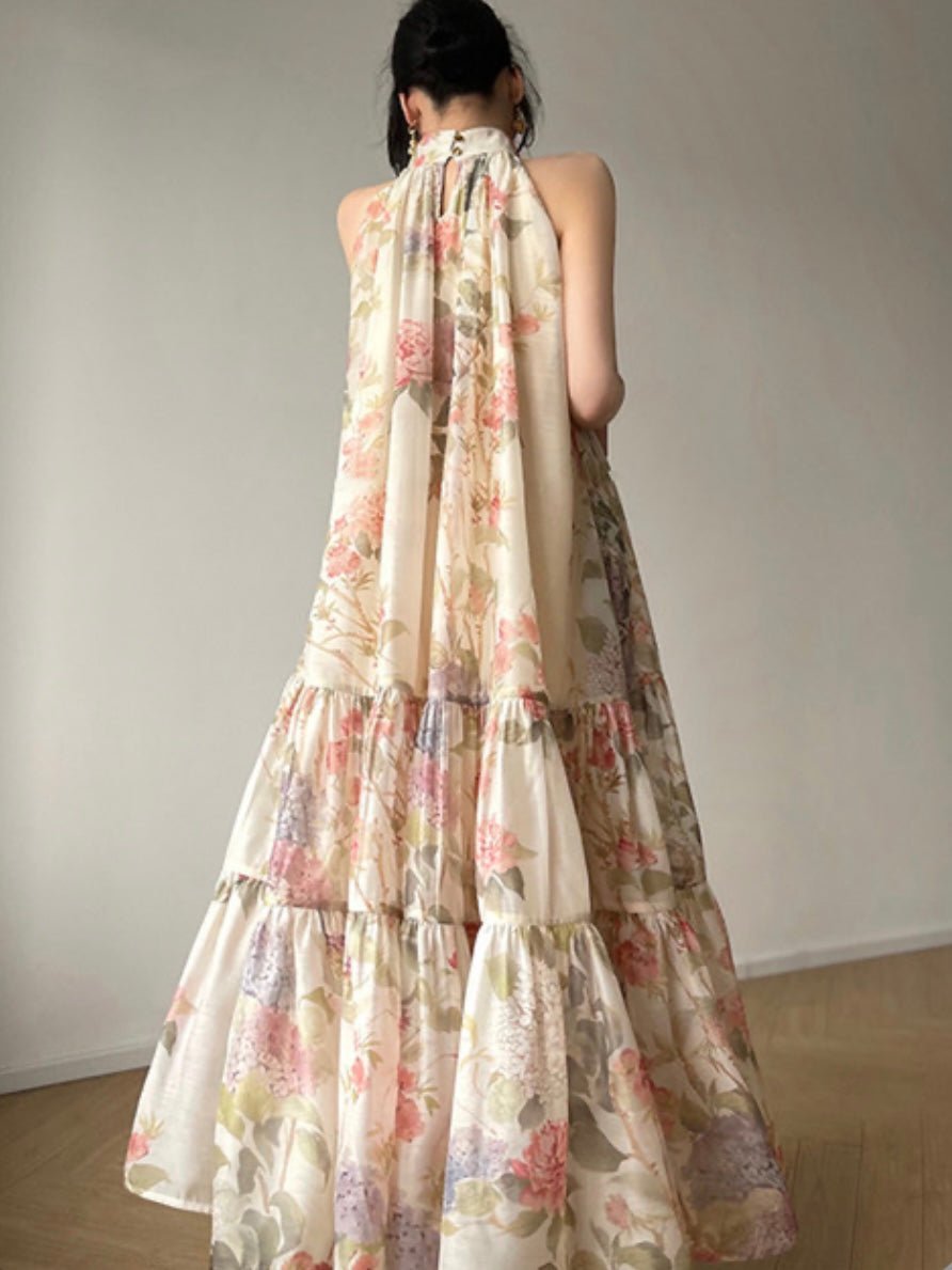 Floral beige A-line maxi dress - Wapas