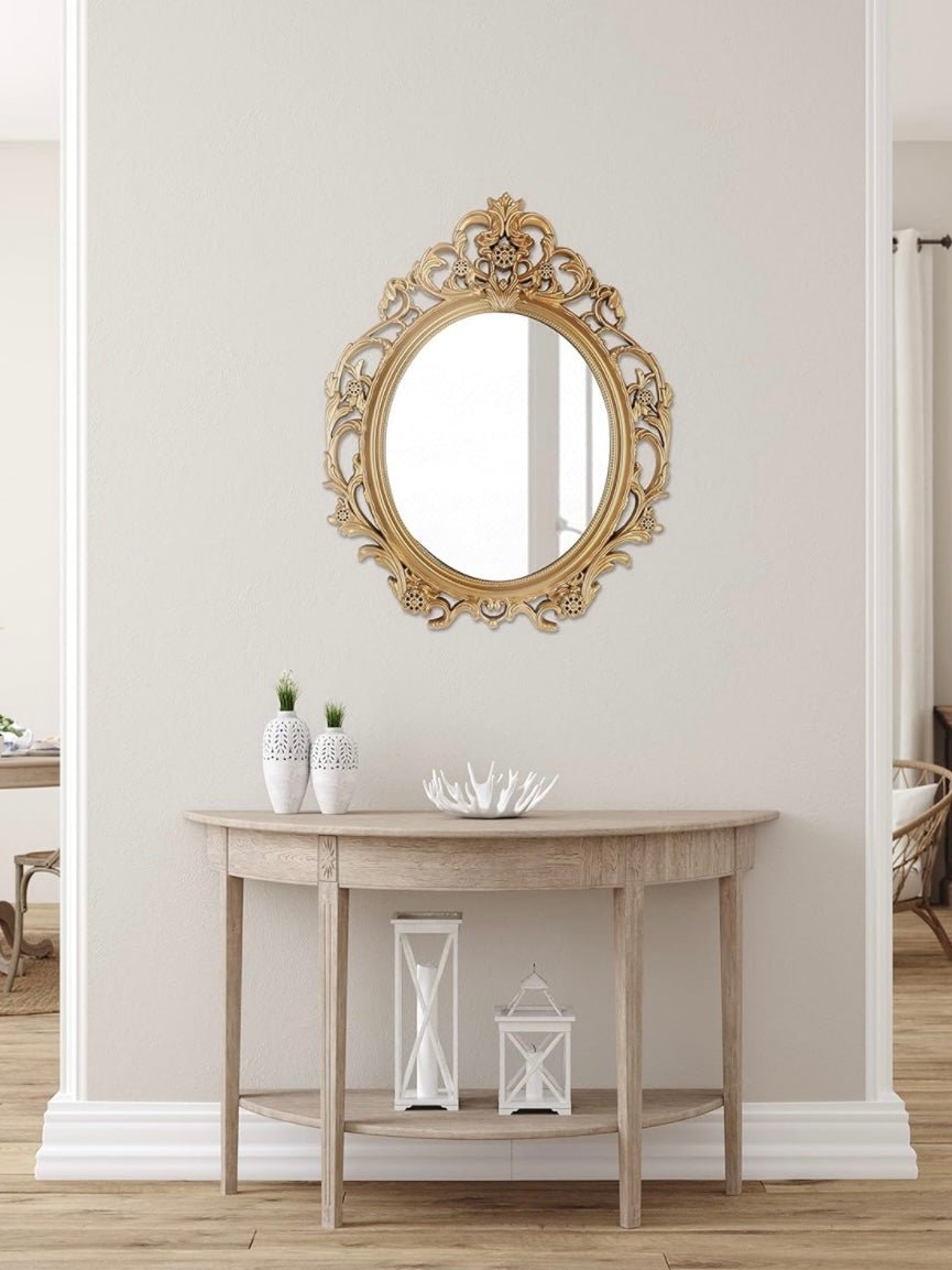 Floral pattern oval wall light weight plastic mirror - Wapas