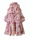Fuchsia burgundy floral A-line short dress - Wapas